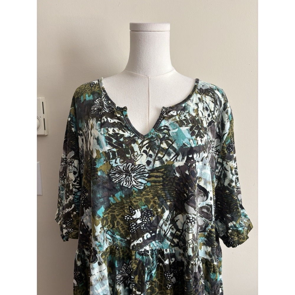 Ulla Popken 20 22 Plus Size Floral Green Blue Boho Cotton Pockets - Picture 2 of 9